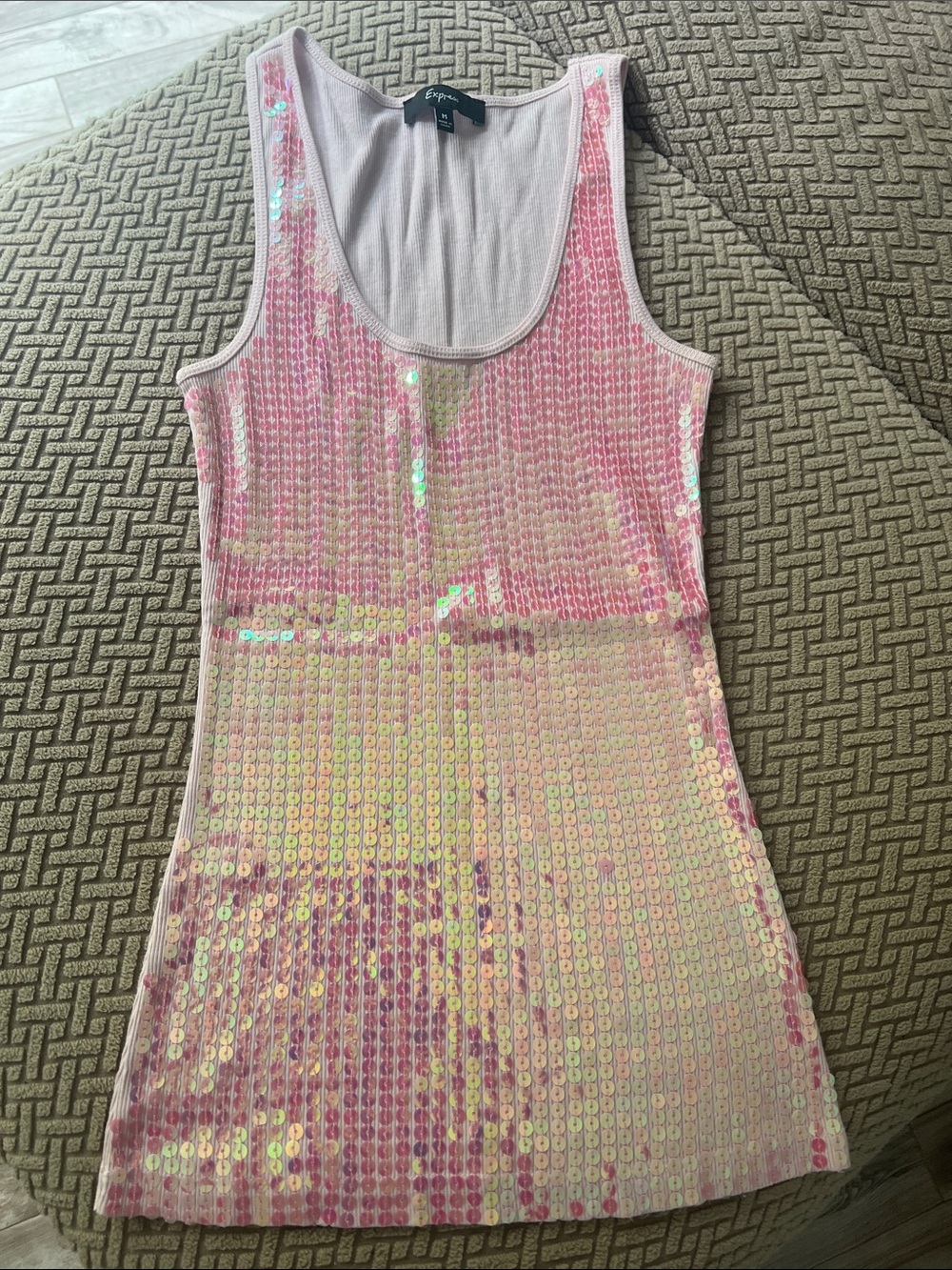 Sequin Tank top- Pink Iridescent. Sequins on front only.
